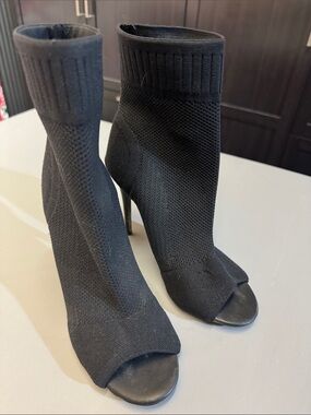 Call It Spring Black Knit Open-Toe Sock Booties